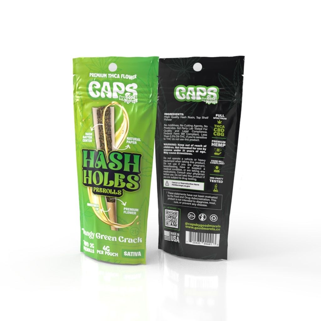 CAPS 2 Pack Hash Holes Prerolls 4g Total – Tangie Green Crack